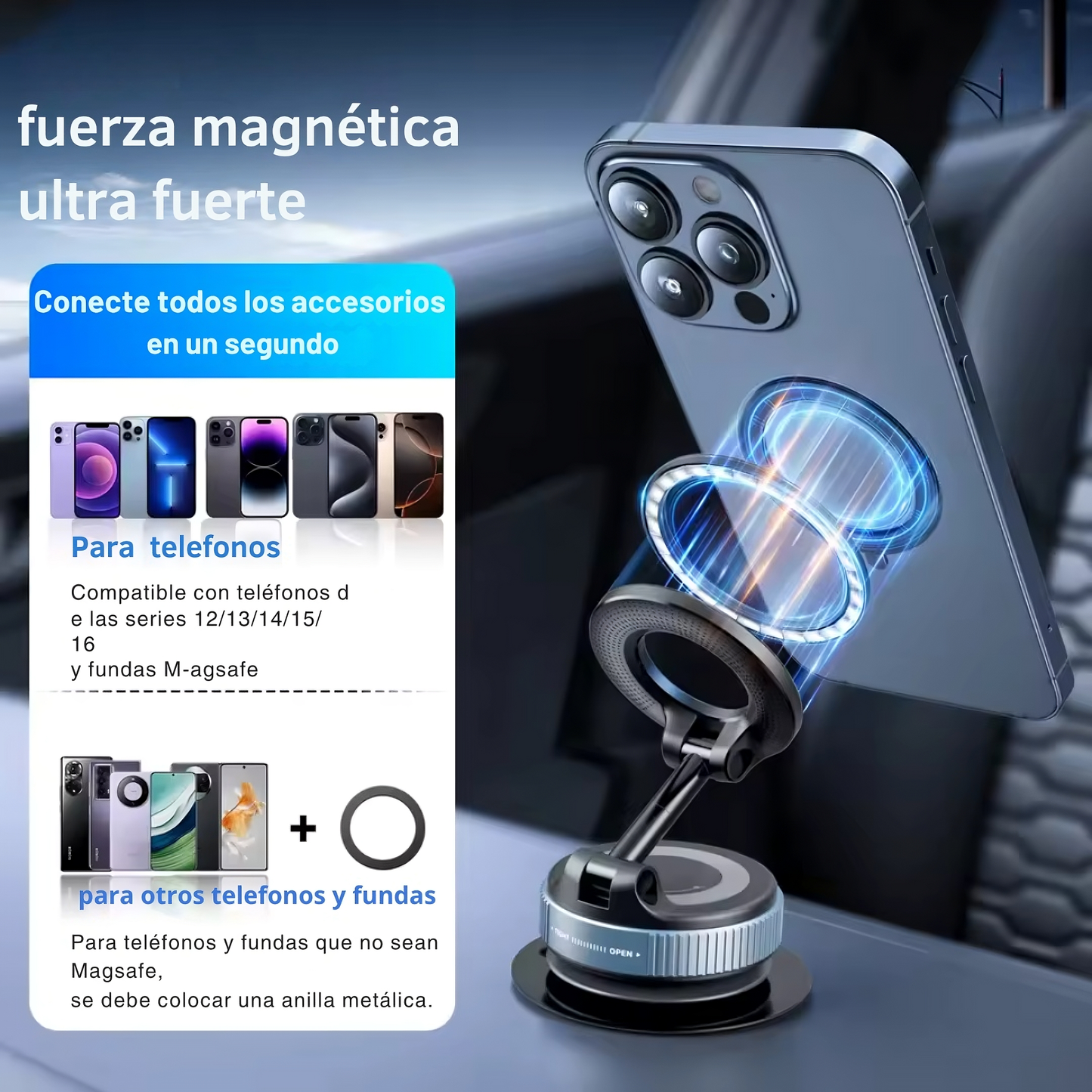Soporte magnético para teléfono, rotación 360 ° Soporte de adsorción magnética Soporte universal de navegación